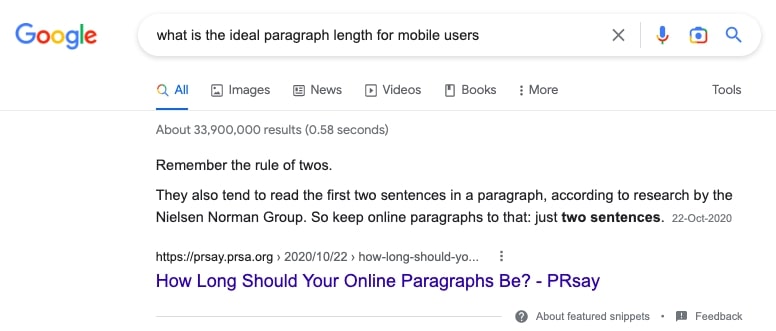 ideal paragraph length for mobile users